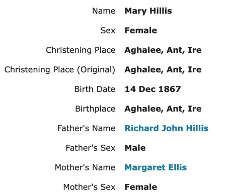 mary minnie hillis birth