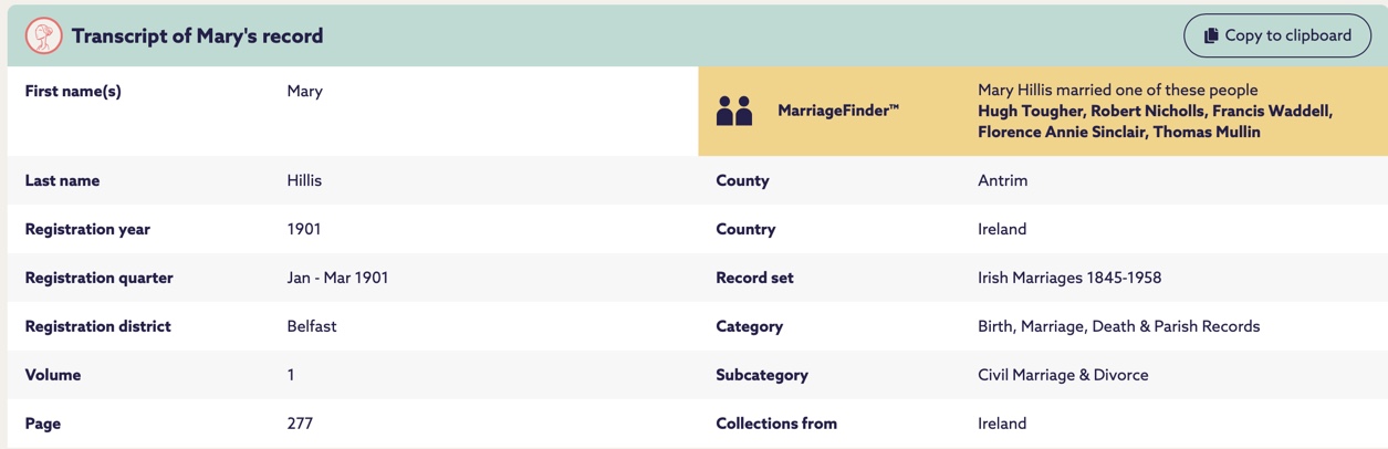 mary minnie hillis marriage