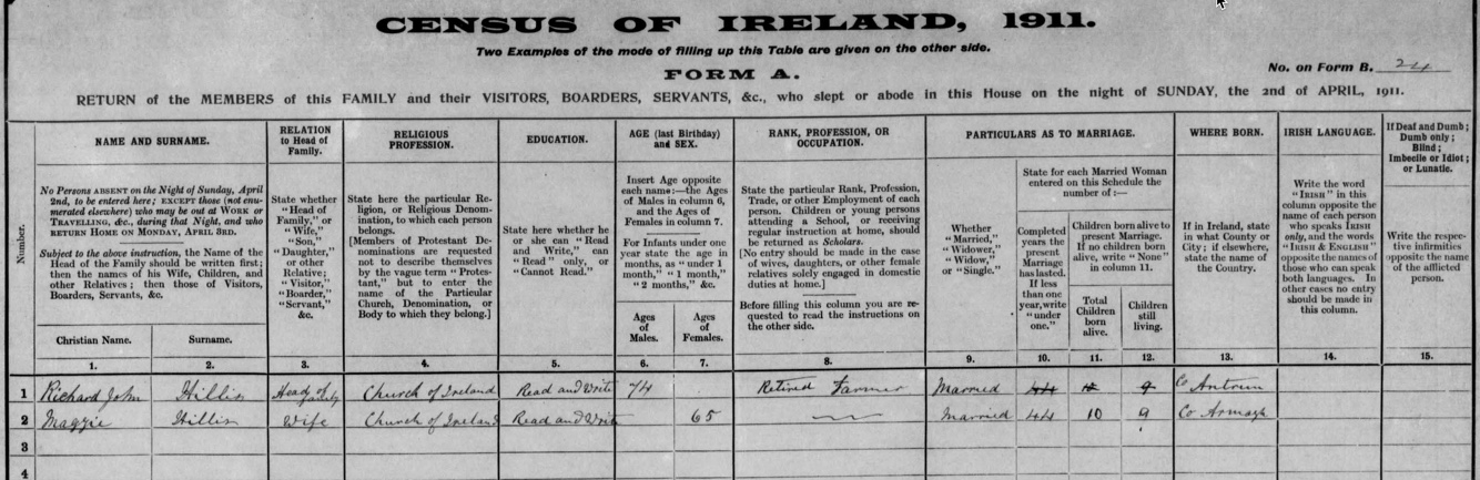 rj hillis 1911 census banbridge